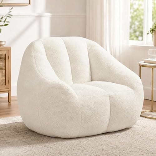 Elyveont White Bean Bag Chair for Kids & Teens & Adults, Medium Bean Bag Chairs with Soft Stuffed Filling, Comfy Beanbag Sofa Fluffy Floor Lounge Chair in a Box for Reading & Relaxing - Image 1