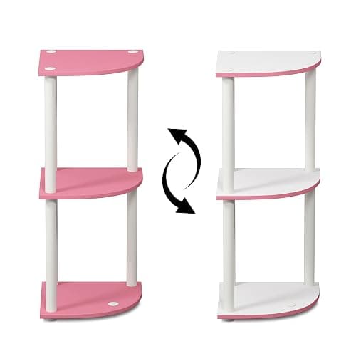 Furinno TURN-N-TUBE Corner Shelf, 3-Tier Corner Bookshelf, Display Storage Shelves with Open Shelves, for Organization and Storage, Living Room, Home Office, Garage, Pink thumbnail 8