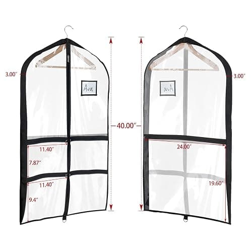 Univivi Clear Black PVC Dance Costume Bags Garment Bag 40 Inch for Dance Competitions, with 4 Medium Clear Zipper Pockets and 1 Large Back Zippered Pocket(Clear Black) thumbnail 3