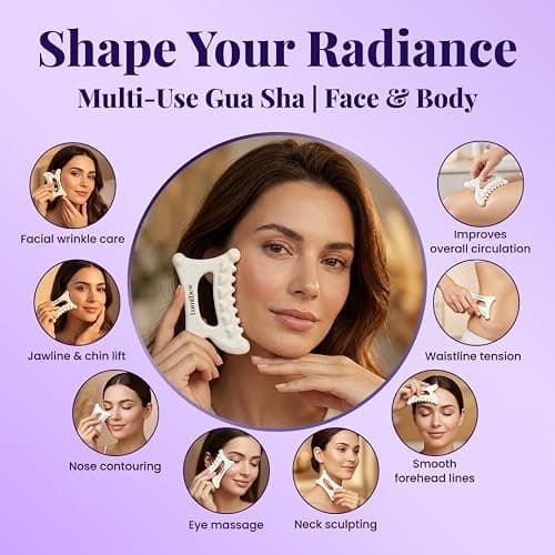 LumiDew Ceramic Guasha Tool for Face & Body - Lymphatic Drainage Massager, Face Sculpting Tool, Jawline Shaper & Double Chin Reducer - Self Care Gifts thumbnail 3