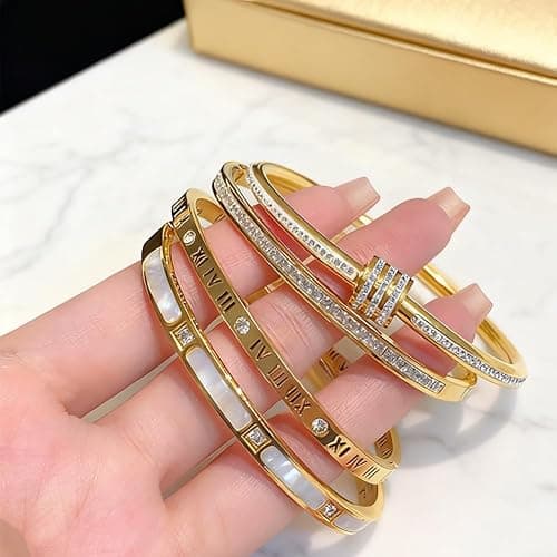 5-Piece Elegant Stainless Steel Bracelet Set, Fashionable Classic Design, Gold Bead Bracelets for Men and Women, Non Tarnish Bangle, Elegant Bracelet Set for Everyday and Formal Wear thumbnail 5
