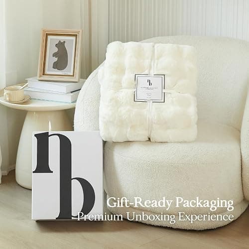 The Malibu Blanket - LuxeComfort Faux Fur Bubble Blanket 50"x60" Lighthouse Cream - Luxuriously Soft, Elegant, Reversible Design, Home Décor, Picnics, and Travel (Lighthouse Cream, Throw 50x60) thumbnail 6