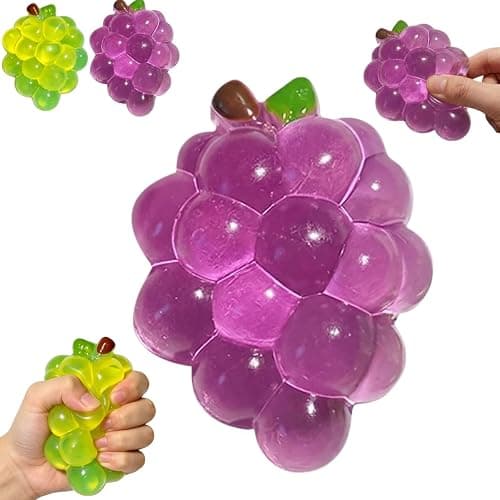 Crystal Grape Squishies Toy, Clear Jelly Squeeze Toys, TPR Slow Rebound Sensory Fidgets for Teens & Adults, Anxiety Relief Desk Gadgets, Fun Office Decor and Novelty Gifts for Stress Relief (Purple) - Image 1