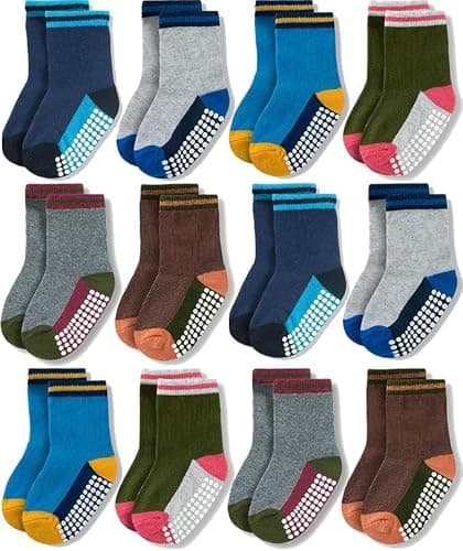 JAKIDAR 12 Pack Baby Toddler Socks Non Slip Grip Cotton Crew Socks for Boys Girls Infants Kids - Image 1