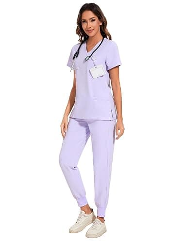 COZYFIT Scrubs for Women Set - Stretch V-Neck Scrub Top & Jogger Pant with 8 Pockets thumbnail 3
