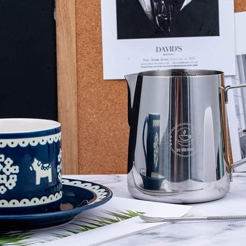 Milk Frothing Pitcher 12oz, Espresso Steaming Pitchers 350ml, Frother cup, Coffee Cappuccino Latte Art,304 Stainless Steel Jug with Decorating Art Pen thumbnail 8