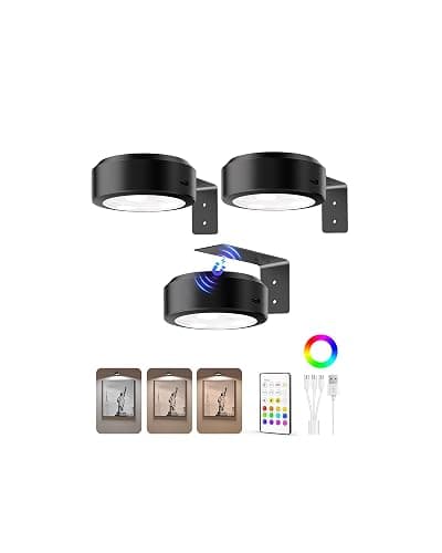 EZVALO Picture Lights for Wall, 2000mAh Rechargeable Battery Magnetic Poster Lights with 3 Color Temps & 12 RGB, Remote Dimmable Timer Painting Light, Wall Decor Light for Art Display, Frame (3 Pack) - Image 1