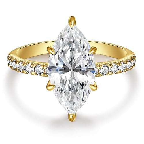 AVECON 3.5CT Marquise Cut Engagement Ring for Women, Wedding Promise Cubic Zirconia Band, 14K Gold Plated Bridal Half Eternity Simulated Diamond Rings for Anniversary, Size 5-9 - Image 1