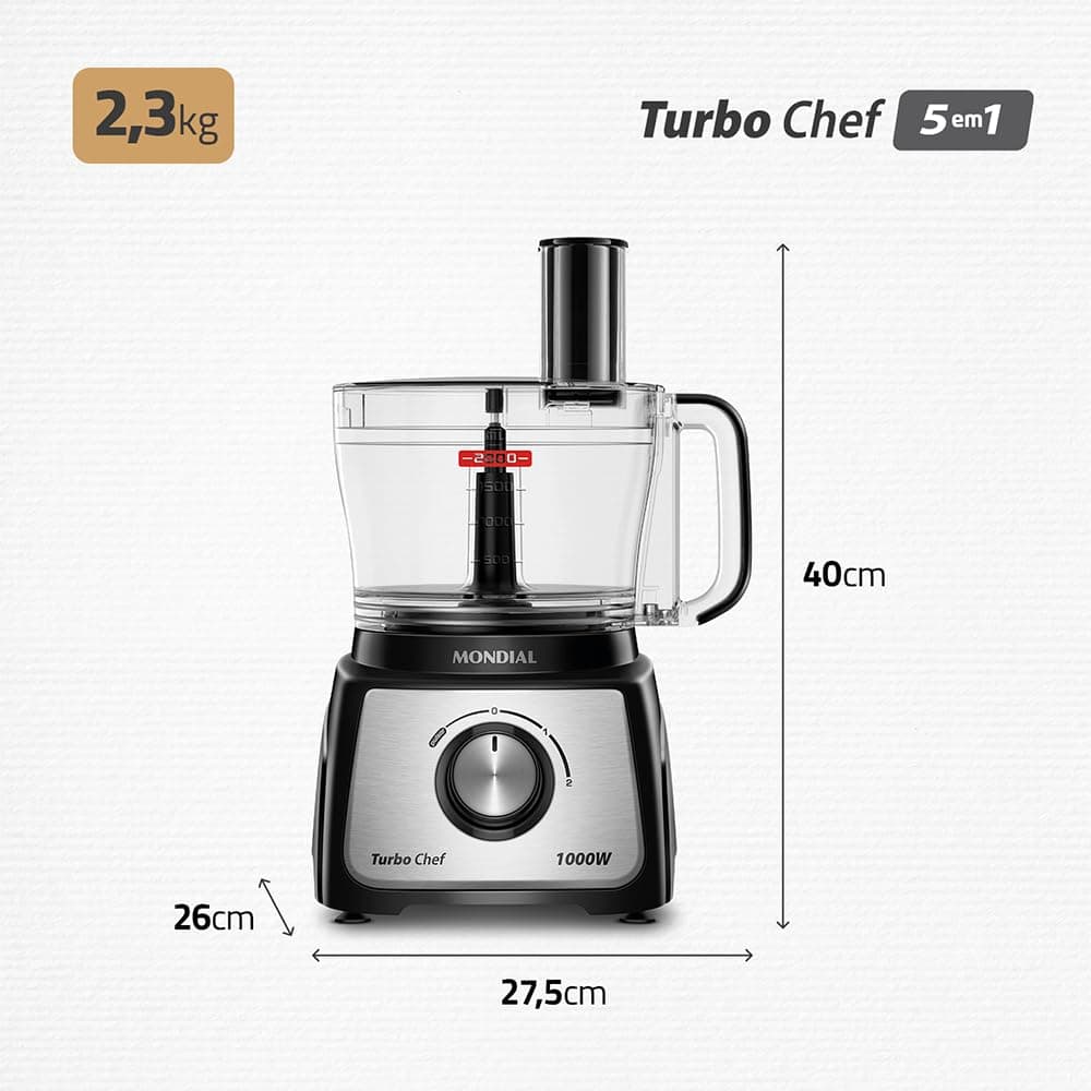MONDIAL Multiprocessador Turbo Chef 5 em 1, Preto, 1000W, 110V - MPN-01-B thumbnail 8