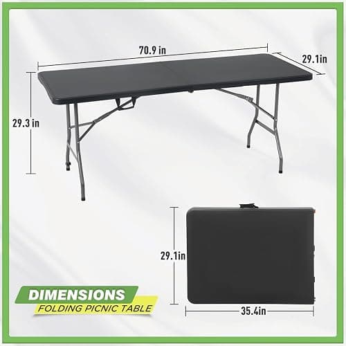 BestOffice Outdoor Folding Camping Table Plastic Table Portable Square Height Dining Table Perfect for Picnics,Parties,Party and Camping,Black thumbnail 3