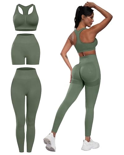 SALSPOR 3 Piece Workout Sets for Women Butt Lifting Leggings with High Impact Sports Bra Gym Shorts thumbnail 2