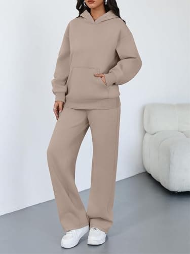 Trendy Queen Womens Oversized Hoodie Wide Leg Pants 2 Piece Lounge Set | Drop Shoulder,Kangaroo Pocket,Elastic Waistband,Side Pockets,Matching Sweatsuit thumbnail 3