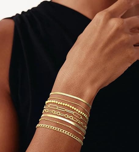 Gold Bracelets for Women, 14K Gold Plated Dainty Bracelets Set, Layered Chain Bracelets Pack Jewelry thumbnail 3