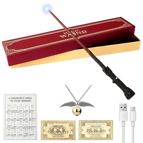 H-arry Potter Wand, 35cm Harry Light Up Wand with Station Ticket, Spell Card and Necklace USB Charging Glow Magic Wand H-arry Potter Wizards Wand in Gift Box Magic Wizard Wand for for Girls and Boys - Image 1