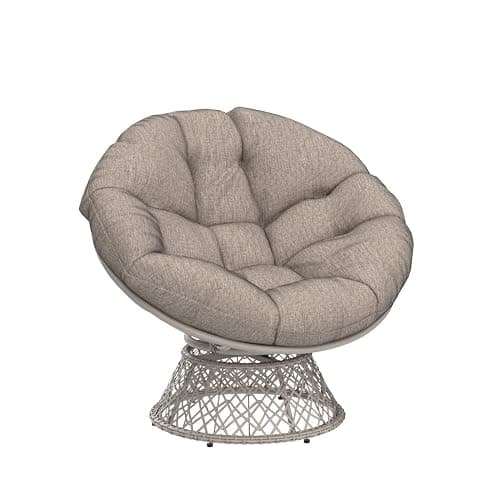 Bme 40" Ergonomic Wicker Papasan Chair with Soft Thick Density Fabric Cushion, High Capacity Steel Frame, 360 Degree Swivel for Living, Bedroom, Reading Room, Lounge - Silver Clound - White Base - Upgrade Cushion - Classic 40" thumbnail 4