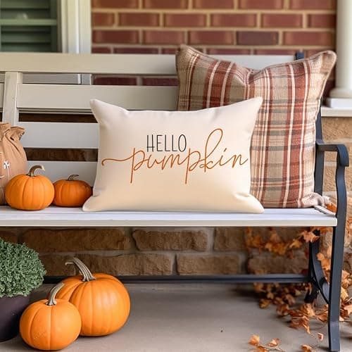 RABUSOFA Fall Pillow Covers 12x20 Inch,Autumn Hello Pumpkin Pillows Decorative Throw Pillows,Lumbar Outdoor Thanksgiving Cushion Cover Farmhosue Fall Decor for Bedroom Couch Sofa White thumbnail 5