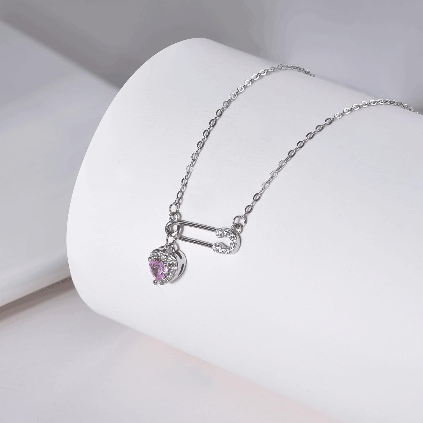 925 Sterling Silver Safety Pin Necklace Heart Pendant Necklace Choker Necklace For Women Paper Clip Pendant Fashion Jewelry thumbnail 3