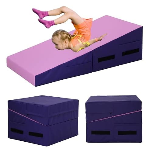 Gymnastics Mat 34”X24”X14” Incline Tumbling Mats for Home Gym, Folding Exercise Mat Cheese Wedge Mat with Non-Slip PVC Surface & Handles for Kid Adults Workout - Image 1