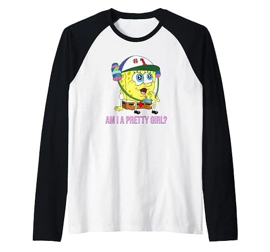 SpongeBob SquarePants - Am I a Pretty Girl? Raglan Baseball Tee - Image 1