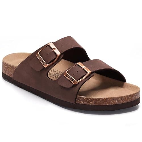 Litfun Women's Cork Footbed Sandal Summer Slip On Slide Sandals with Adjustable Buckle - Image 1