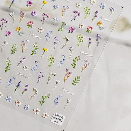 Flower Nail Stickers for Nail Art - Flowers Nail Art Stickers Summer Floral Leaf Plant 5D Embossed Nail Decals Self-Adhesive Nails Supply Manicure Sliders Flower Stickers for Nails Decoration thumbnail 5