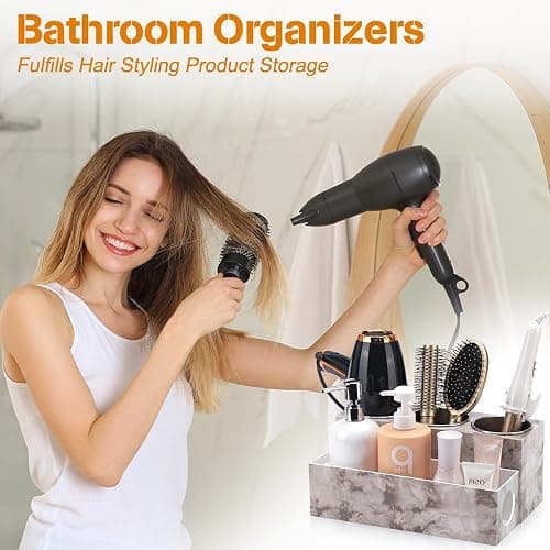 GFWARE Marble Hair Tool Organizer - Bathroom Vanity Storage for Hot Tools, Hair Dryer, Curling Iron, Flat Iron & Straightener thumbnail 3