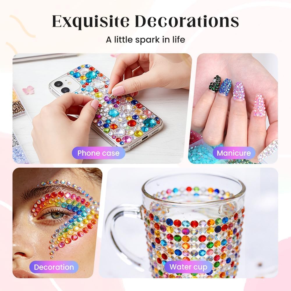 40000Pcs 40 Colors Jelly Rhinestones for Bedazzling, Multicolor 3mm Crystal with 3Pcs 10ml B7000 Jewelry Glue for Bedazzled Nail Art Crafting Makeup (40 Colors) thumbnail 2