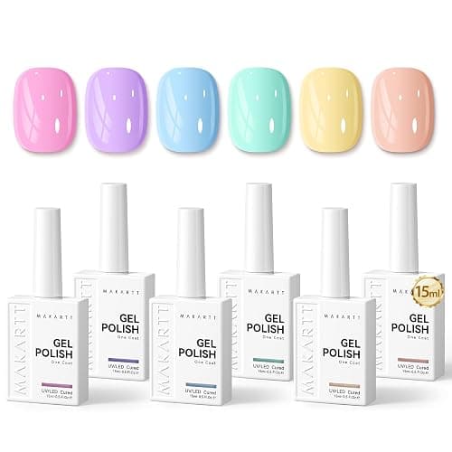 Makartt Pastel Gel Nail Polish Set 15ML: 6 High-Gloss Colors | Large Capacity, One-Coat, Spring Summer Collection, Blue Green Yellow Purple Pink, UV/LED Lamp Required, Home & Salon DIY - Image 1