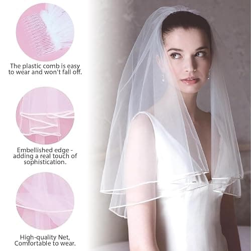 Bride Squad Wedding Veils for Brides Lightweight Tulle Bacheolrette Party Veils for Women Wedding Double Layer Bridal Veil with Soft Scalloped Edging with Comb thumbnail 3