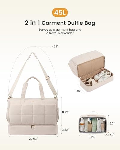 LOVEVOOK Garment Bags for Travel,Convertible Garment Bag for Women with Shoe Pouch,Carry on Duffel Bag with Toiletry Bag, 2 in 1 Hanging Suitcase Suit Bag,Waterproof Weekender Bags for Business Trip thumbnail 3