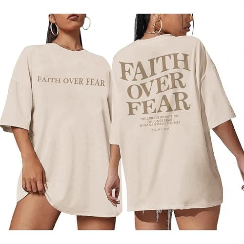 Sulayesh Faith Over Fear Christian Shirts for Women Oversized Jesus God Religious Bible Verse Tees Inspirational Tshirts Tops - Image 1