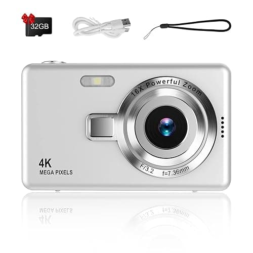 Digital Camera 1080P FHD 44MP with 2.4" LCD Screen,16X Digital Zoom, Compact Portable Vlogging Camera with 32gb SD Card for Kids Teen Students Beginner (Silver) thumbnail 8