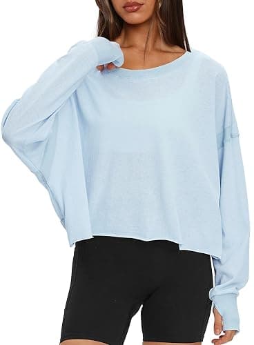 Darong Women's Open Back Workout Top Oversized Athletic Shirt Long Sleeve Crop Top with Thumb Holes thumbnail 2