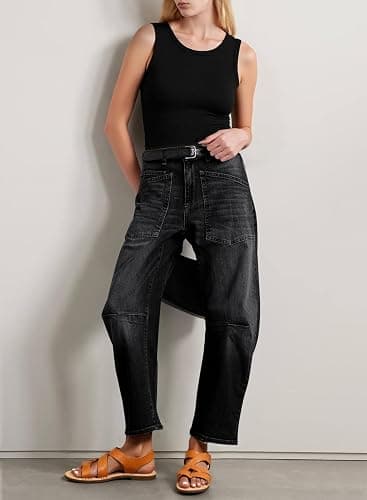 EVALESS Womens Baggy Barrel Jeans High Waisted Wide Leg Boyfriend Denim Ankle Pants thumbnail 3