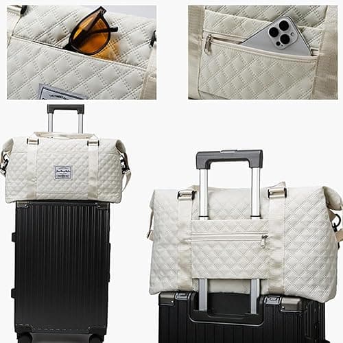 Keoferlo Cute Travel Bag Weekend White Duffel Cute Overnight Gym Tote Carry On Bag for Women (Ivory White) thumbnail 5
