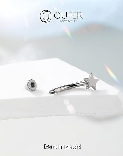 OUFER Rook Piercing Jewelry, G23 Solid Titanium Eyebrow Rings, Heart Vertical Labret Lip Jewelry, 16G Curved Barbells, Daith Rook Earrings for Women Men thumbnail 6