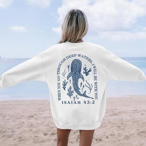 Sulayesh Christian Whale Shark Sweatshirts for Women Jesus God Bible Verse Hoodie Religious Faith Graphic Long Sleeve Shirts thumbnail 4