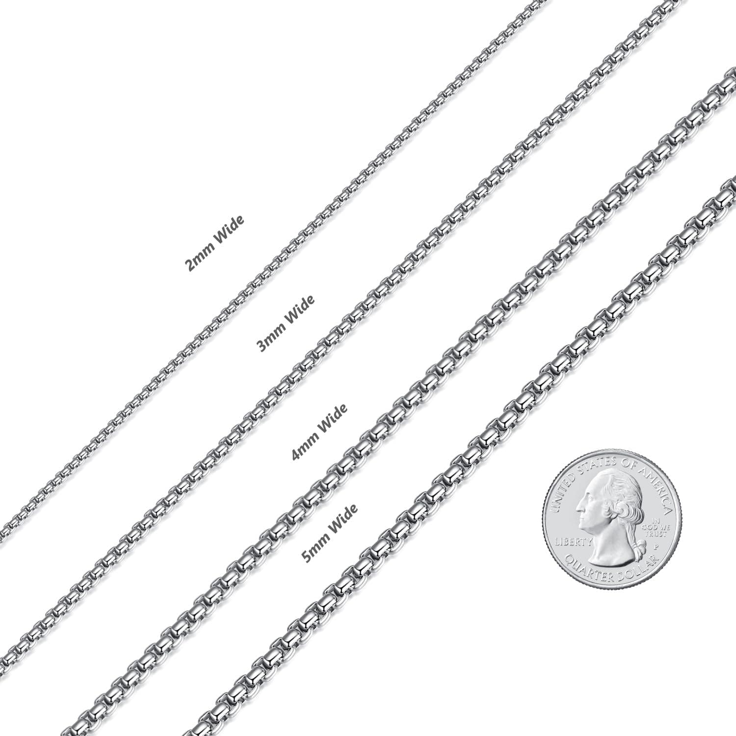 FOSIR Mens Chain Necklaces, Stainless Steel Rolo Chain Necklace for Men and Women, Silver Tone Box Chains for Men, Wide 2/3/4/5mm thumbnail 3
