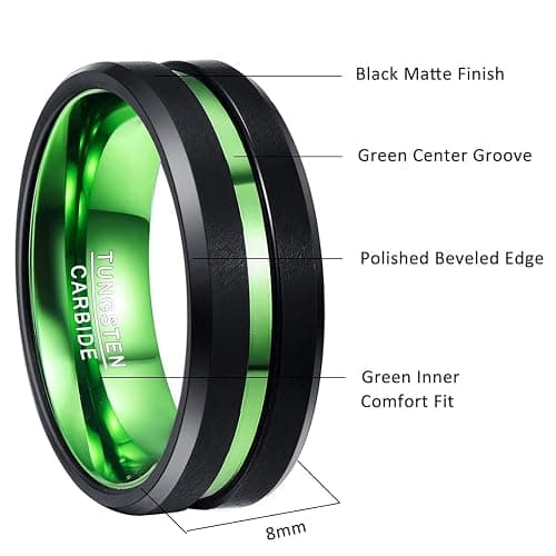 NUNCAD 8mm Men's Tungsten Rings Multi-Color/Green/Purple Plated Grooved Black Matte Finish Beveled Edges Size 4 to 16 thumbnail 5
