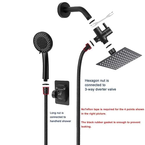 NearMoon Filtered Rain Shower Head, High Pressure 8″Square, and 5 settings Handheld Shower Filter Combo with Self-adhesive Holder/1.5M Hose -1 Replaceable Filter Cartridge (Matte Black) thumbnail 6