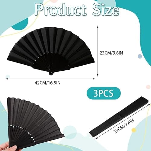 3 Pcs Hand Fan Folding,Silk Fabric Plastic Ribs Handheld Fans,Hand Held Paper Fan for Women Line Dance Cosplay Props Wedding Summer Festival Party Decorations Gifts (Black and White) thumbnail 2