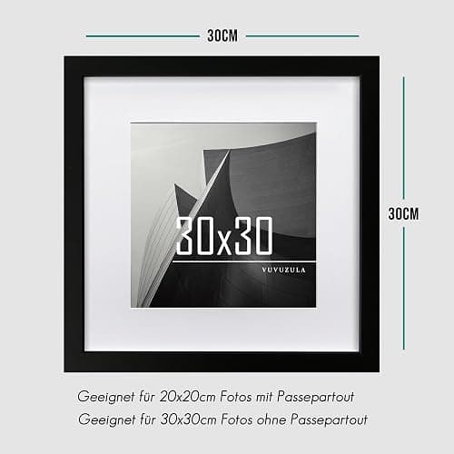 VUVUZULA Bilderrahmen 30x30cm Schwarz Holz Quadratisch Fotorahmen Holzrahmen MDF Rahmen mit Passepartout 20x20cm 3er Set thumbnail 2