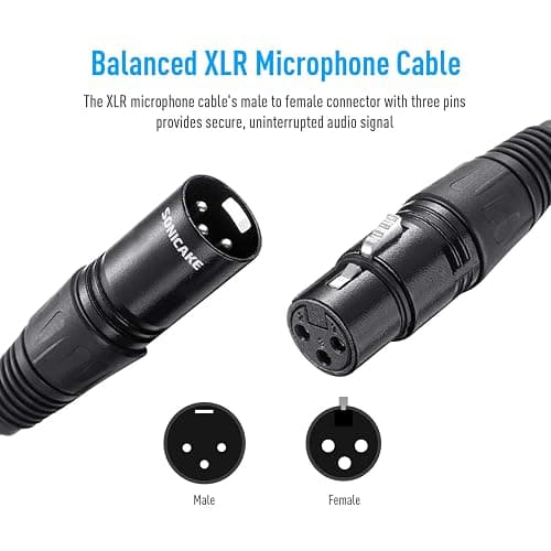 SONICAKE XLR Microphone Cable 2m/6ft Male to Female 3 Pin Nylon Braided for Studio Recording, Mic Mixer and Live Production, Black thumbnail 5