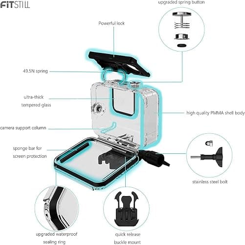 FitStill Underwater Waterproof Diving Housing for Go Pro Hero 13/12/11/10/9 Black,60M/196FT Protective Underwater Diving Housing Shell Accessories (Hero 13/12/11/10/9 Black) thumbnail 5