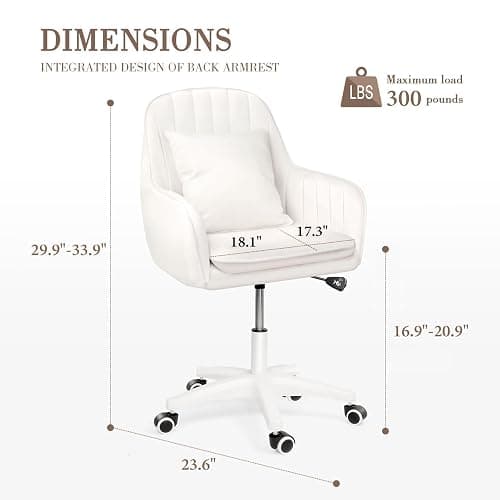 HDHNBA Mid Back Velvet Vanity Chair Swivel Rolling Desk Chair with Wheels, Modern Upholstered Makeup Chair for Women Girls, Computer Task Chair for Bedroom Living Room Office, White thumbnail 2