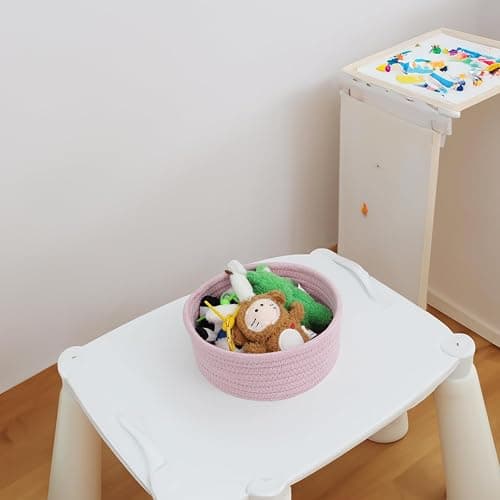 Small Storage Basket, Set of 3 Woven Baskets, Cotton Rope Small Baskets for Organizing, Cute Mini Tiny Round Basket, Bathroom Organization Bin (Pink) thumbnail 6
