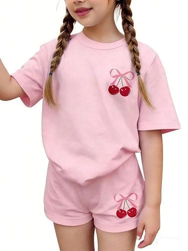 Zylvae Kid Girl 6-11 Years Summer 2-Piece Outfit Set - Daisy/Bow Print Top & Patterned Shorts Clothing Set - Image 1