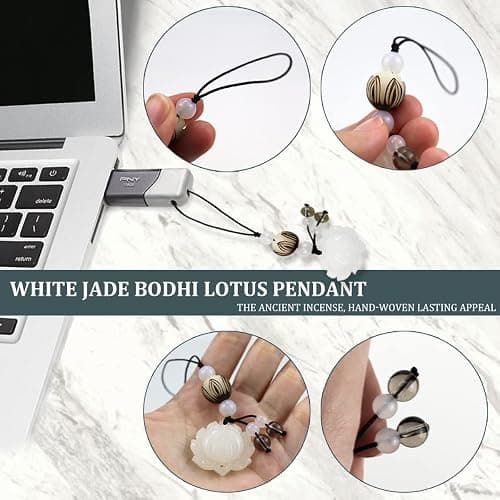 YOLUFER Cell Phone Strap Jade Lotus Flower Charm Beads Cell Phone Strap Hanging Lucky Charm Afghan White Jade Lotus Decoration Portable Hanging Lanyard for Men Women Outdoor Work thumbnail 4