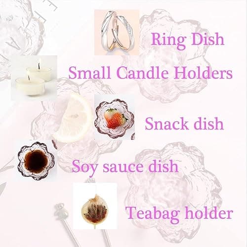Glass Votive Candle Holders,Glass Seasoning Dishes,Cherry-Blossom Tea Bag Holders,Pink Flower Snack Dip Bowls,Set of 6 Tealight Pillar Trays for Party Housewarming Christmas Valentine Wedding Decor thumbnail 4