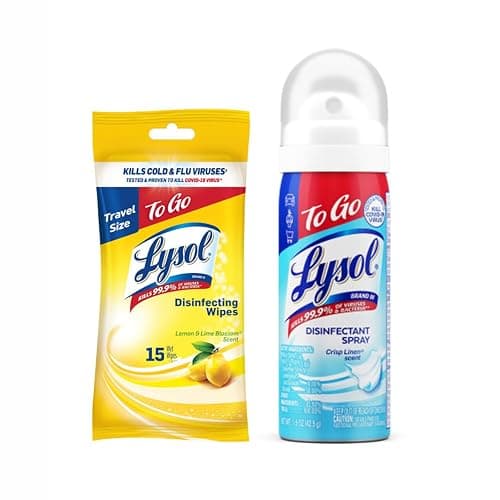 Lysol To Go Bundle - 1.5 Ounce Crisp Linen Disinfectant Spray and Lemon Lime Disinfecting Wipes Flat Pack - Image 1